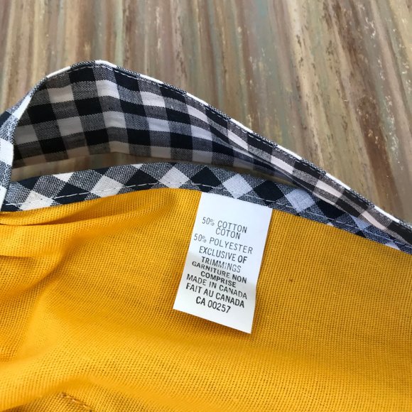 Yellow Half Apron Black & White Gingham Waist Tie Pocket Vintage Made in Canada - Picture 2 of 3